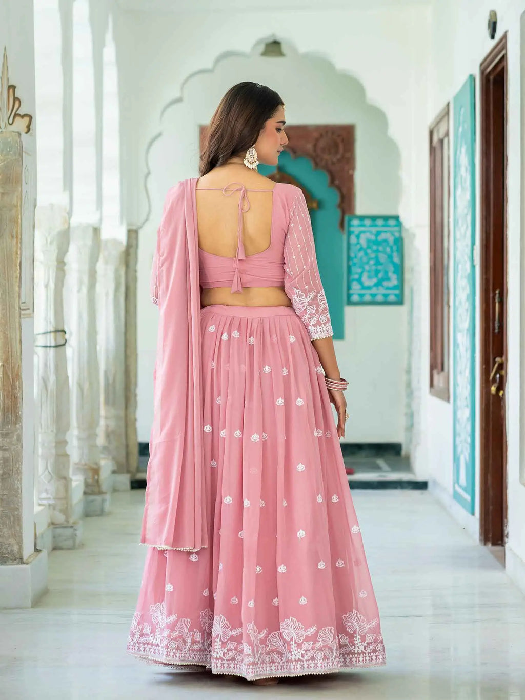 Baby Pink Lehenga Choli With Embroidery Work
