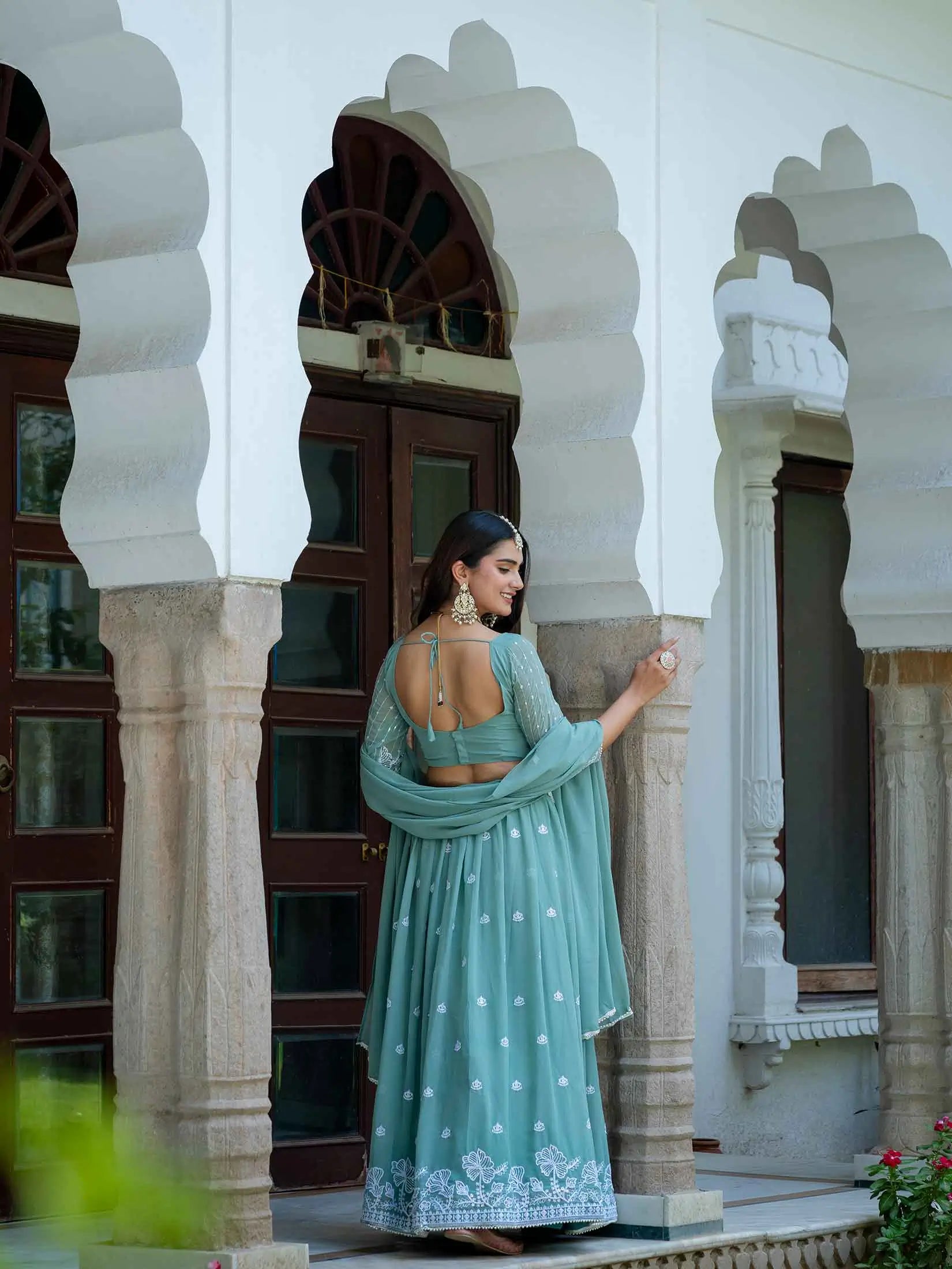 Pastle Blue Lehenga Choli With Embroidery Work