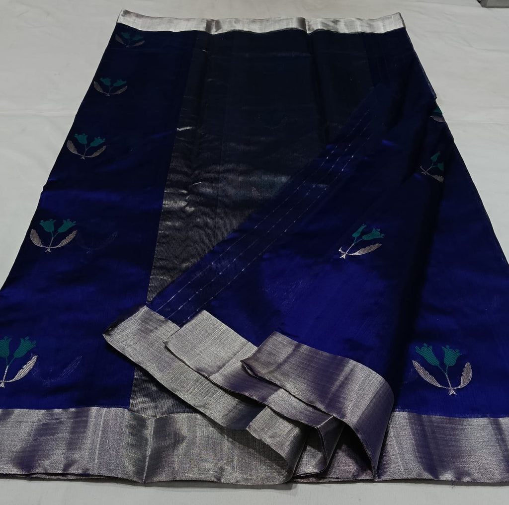 Blue Chanderi Håndvæv Pattu Silk Eknal Buttas Meenakari Saree