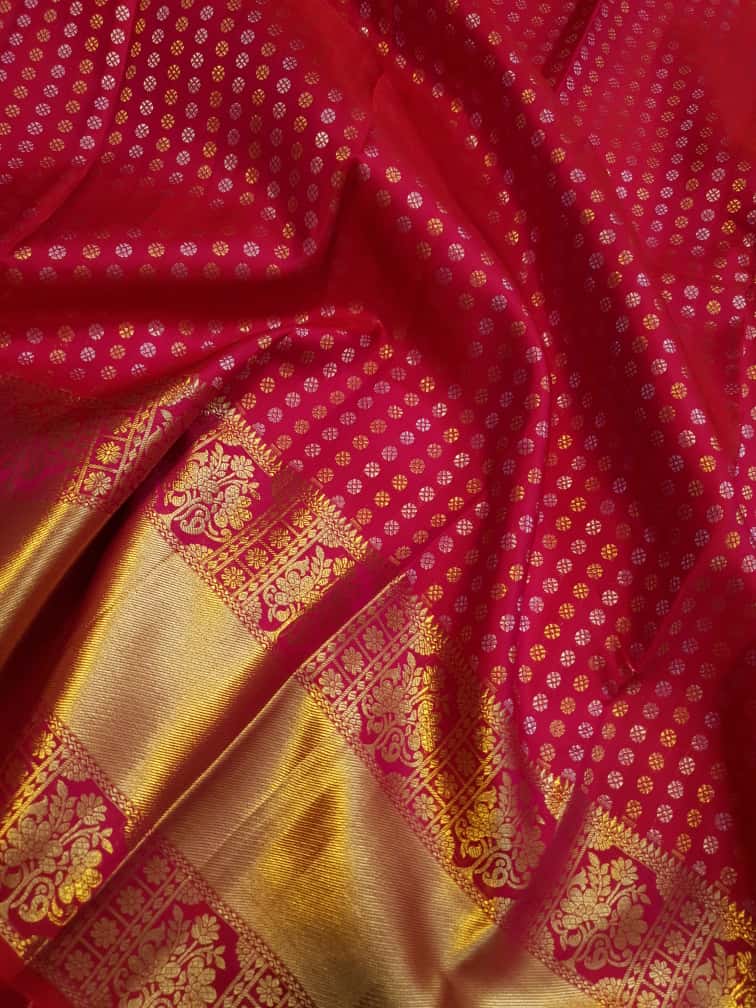 Dark Pink Kanchipuram Handloom 2G Gold Bridal Silk Saree