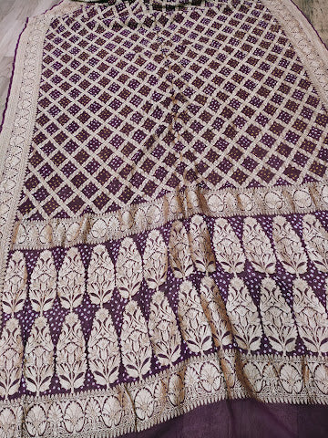 Banarasi Håndvævede Chiffon Georgette Silke Sarees