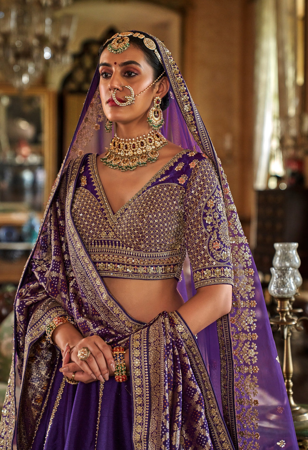 Purple Bridal Lehenga Set with Heavy Pearl & Designer Work