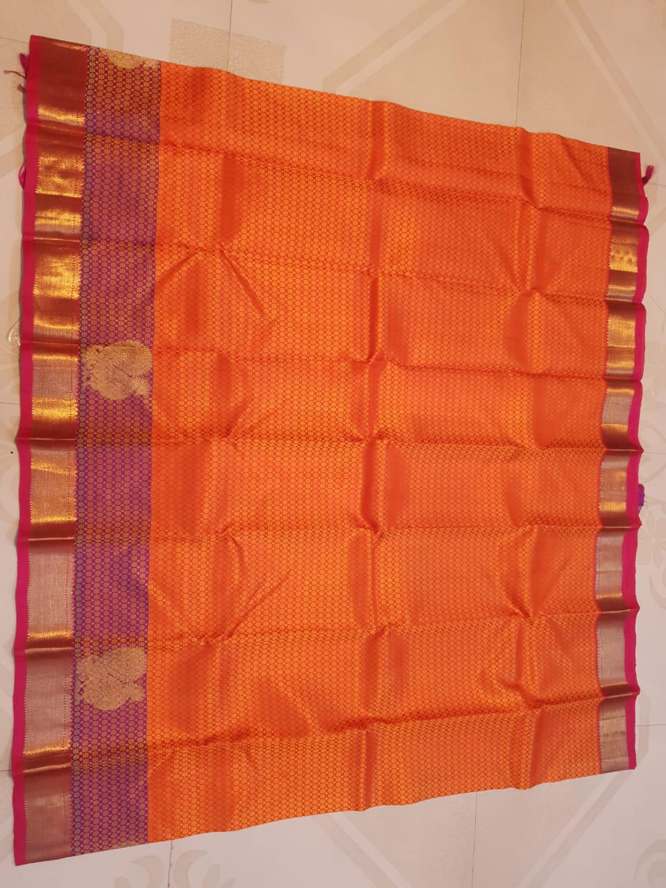 Orange Kanchipuram Handloom 1G Gold Pattu Silk Saree
