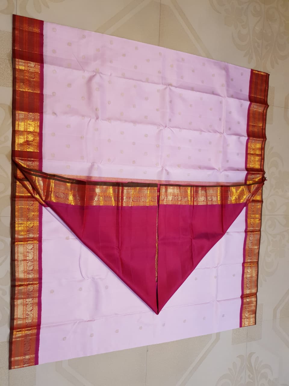Baby Pink Kanchipuram Handloom 2G Gold Pattu Silk Saree