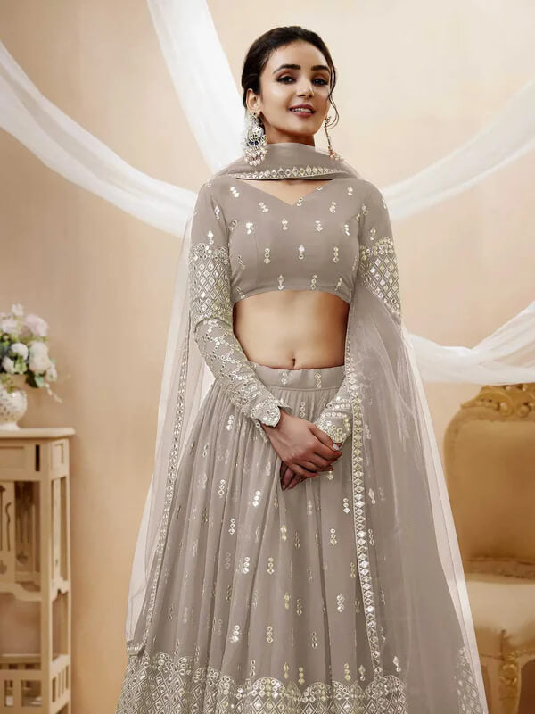 Grey Georgette Lehenga with Sequins & Zari Embroidery