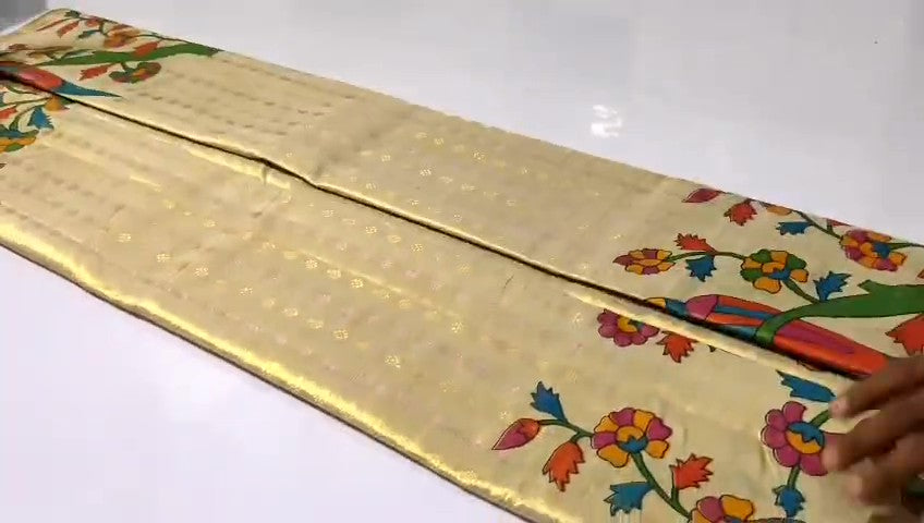 Gold Kanchipuram Handloom Kalamkari Tissue Silk Saree