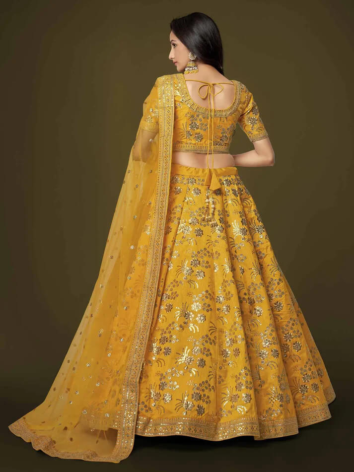 Yellow Silk Lehenga with Zari, Sequins & Dori Work