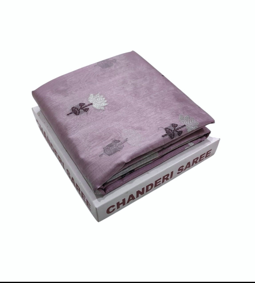 Lavender Chanderi Handloom Pattu Silk Meenakari Saree