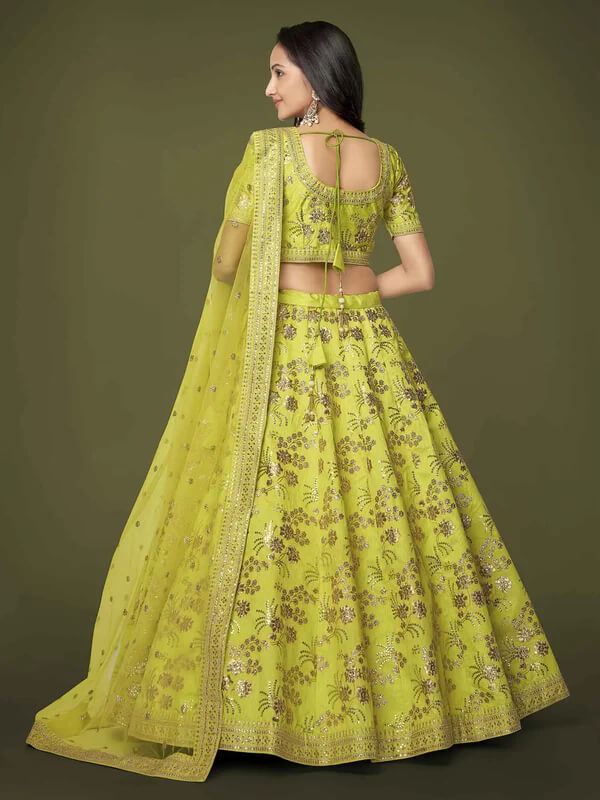 Neon Silk Lehenga with Zari, Sequins & Dori Work