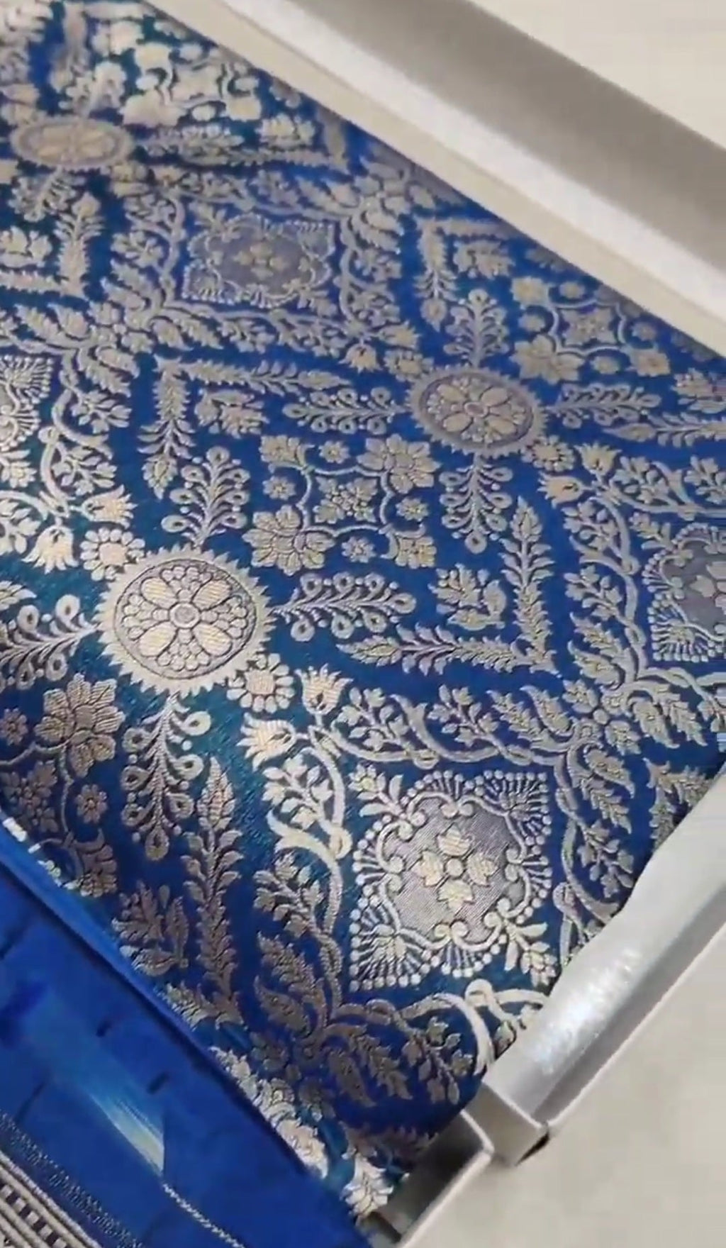 Mørkeblå Banarasi Håndvævet Katan Silk Brocade Saree