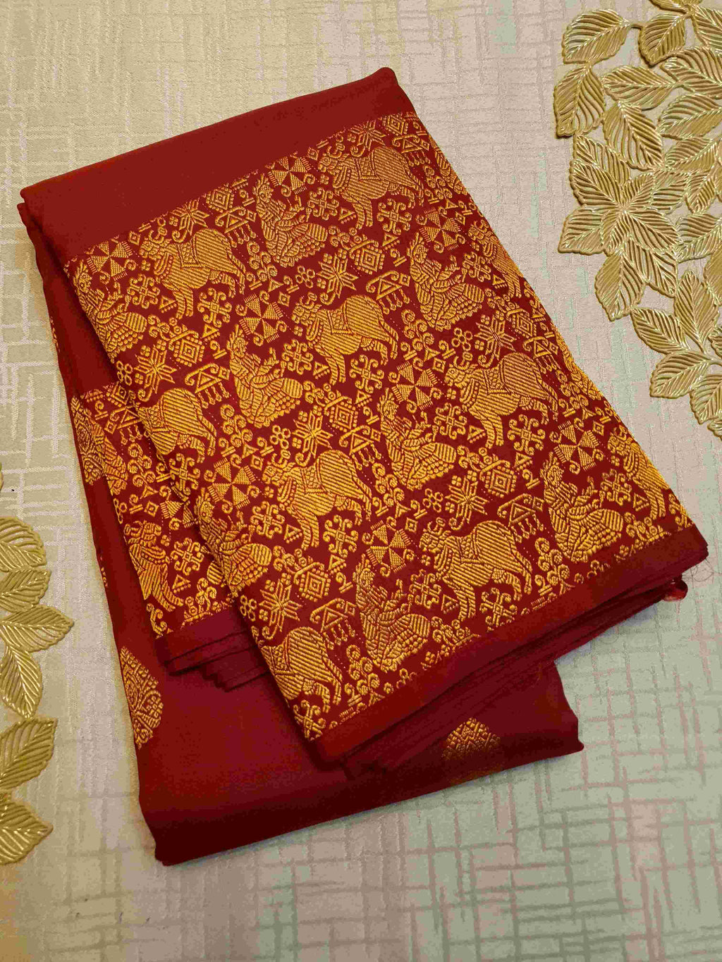 Rustic Red Kanchipuram Handloom 2G Gold Pattu Silk Saree