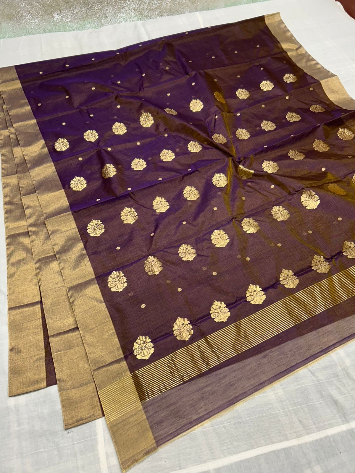 Dual Tone Purple Chanderi Handloom Cotton Silk Saree