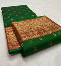 Dark Green Chanderi Handloom Katan Silk Nakshi Saree