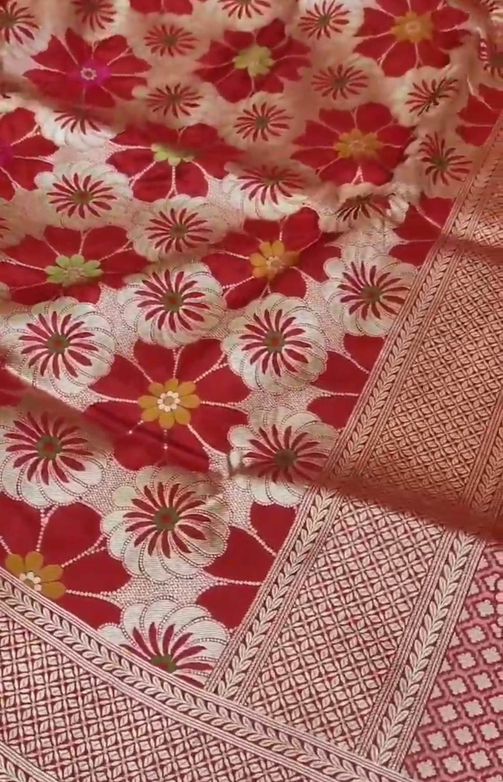 Red Banarasi Handloom Katan Silk Meenakari Saree