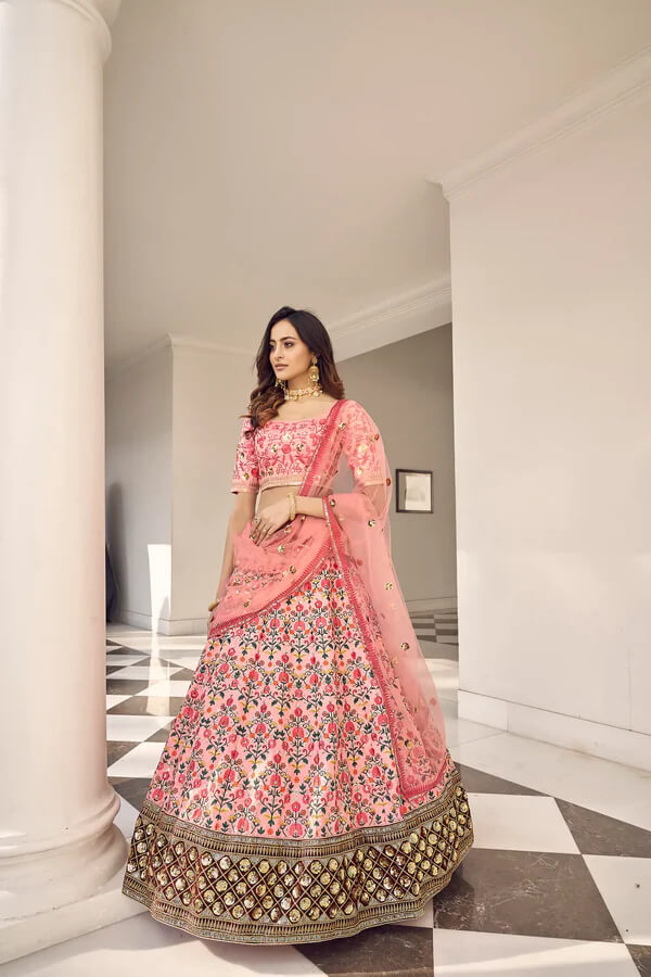 Designer Pink Lehenga with Thread & Sequence Embroidery