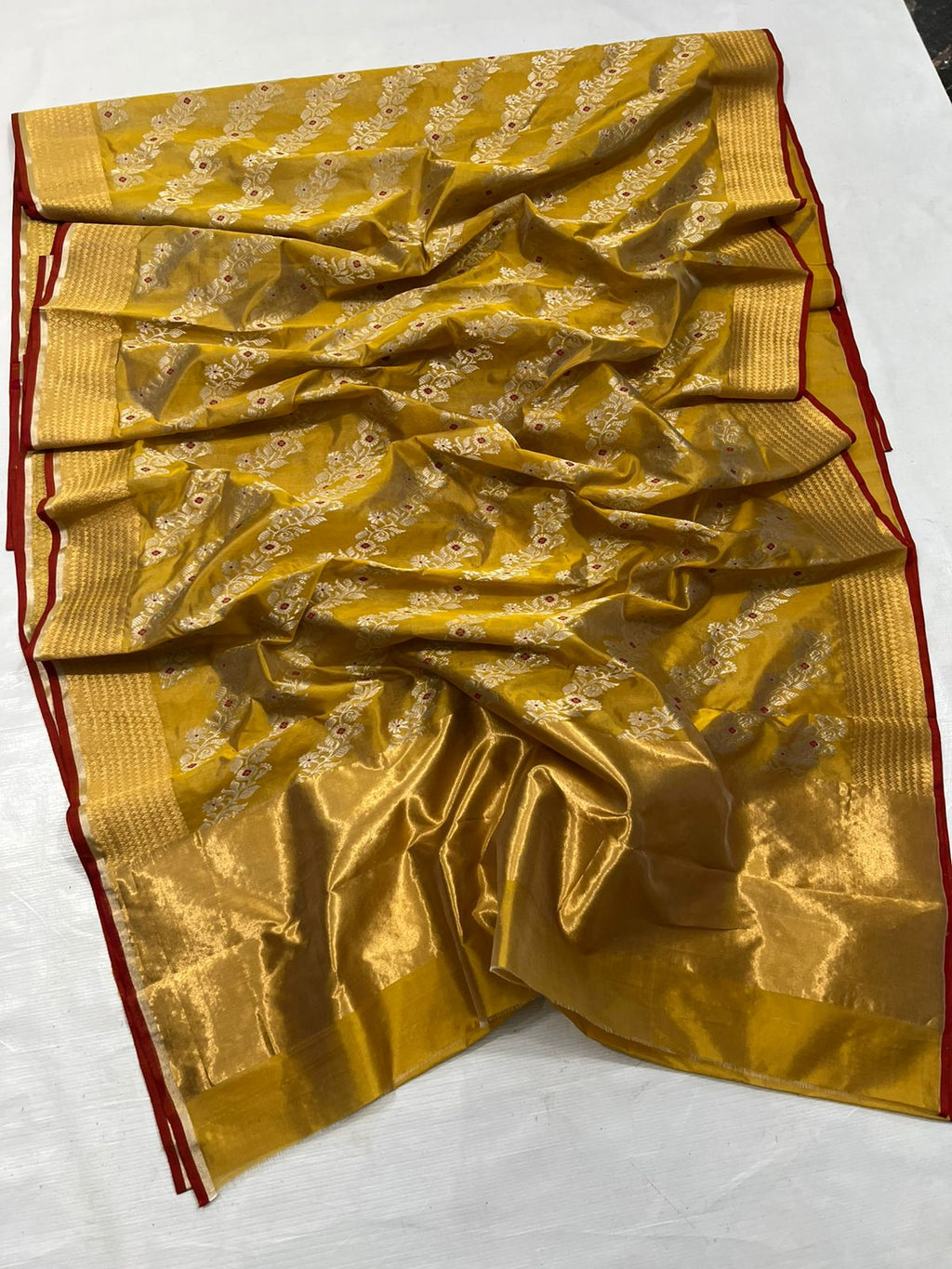 Turmeric Yellow Chanderi Handloom Pattu Silk Meenakari Handwork Saree