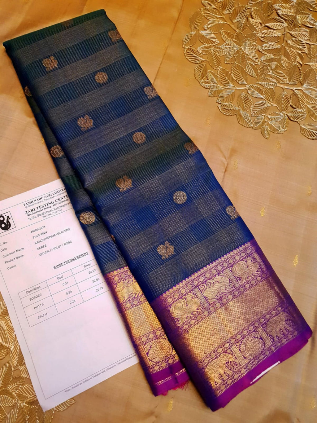 Blue Kanchipuram Handloom 4G Pure Gold Vairaoosi Pattu Silk Saree