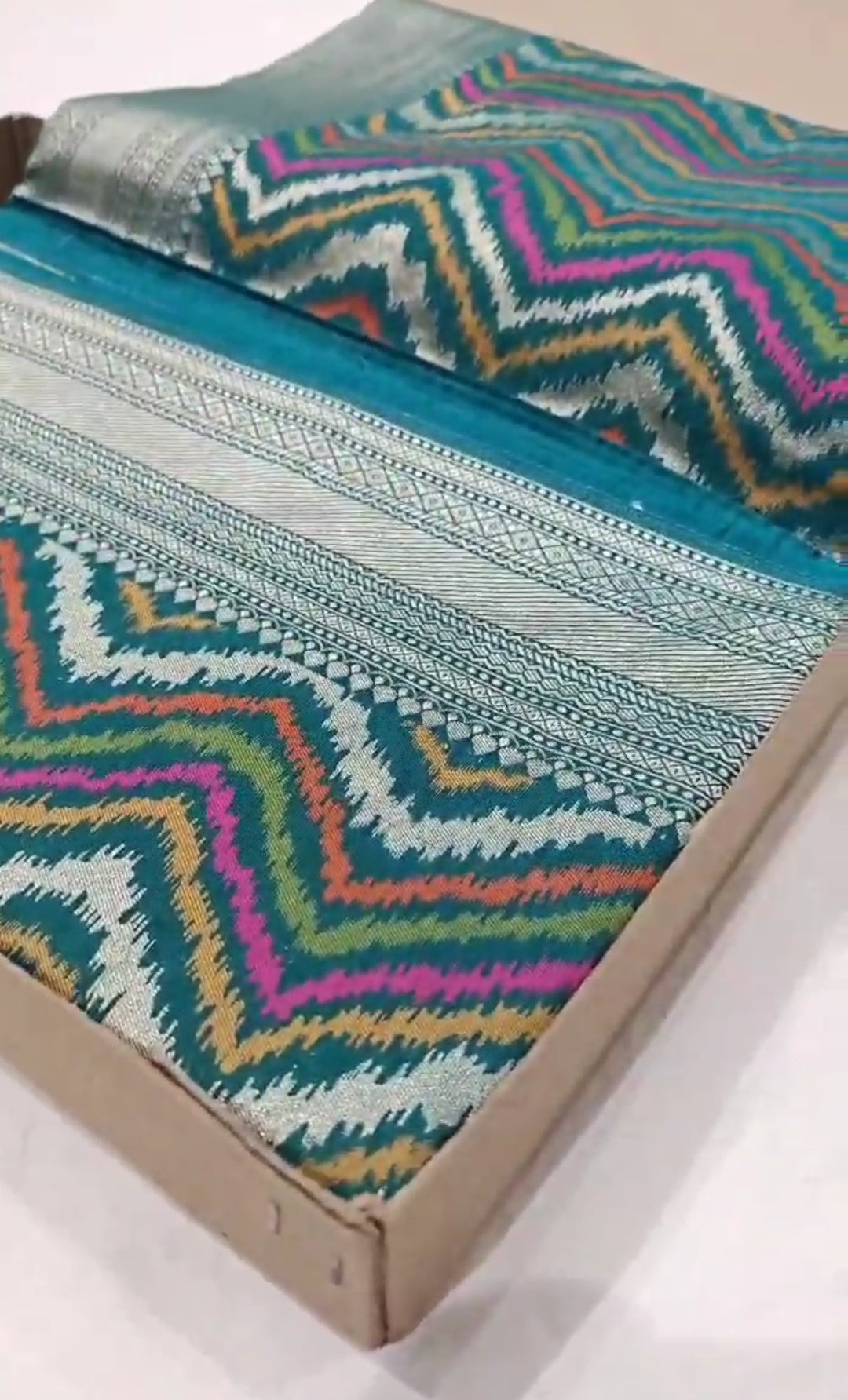Dark Turquoise Banarasi Soft Katan Silk Lehriya Saree