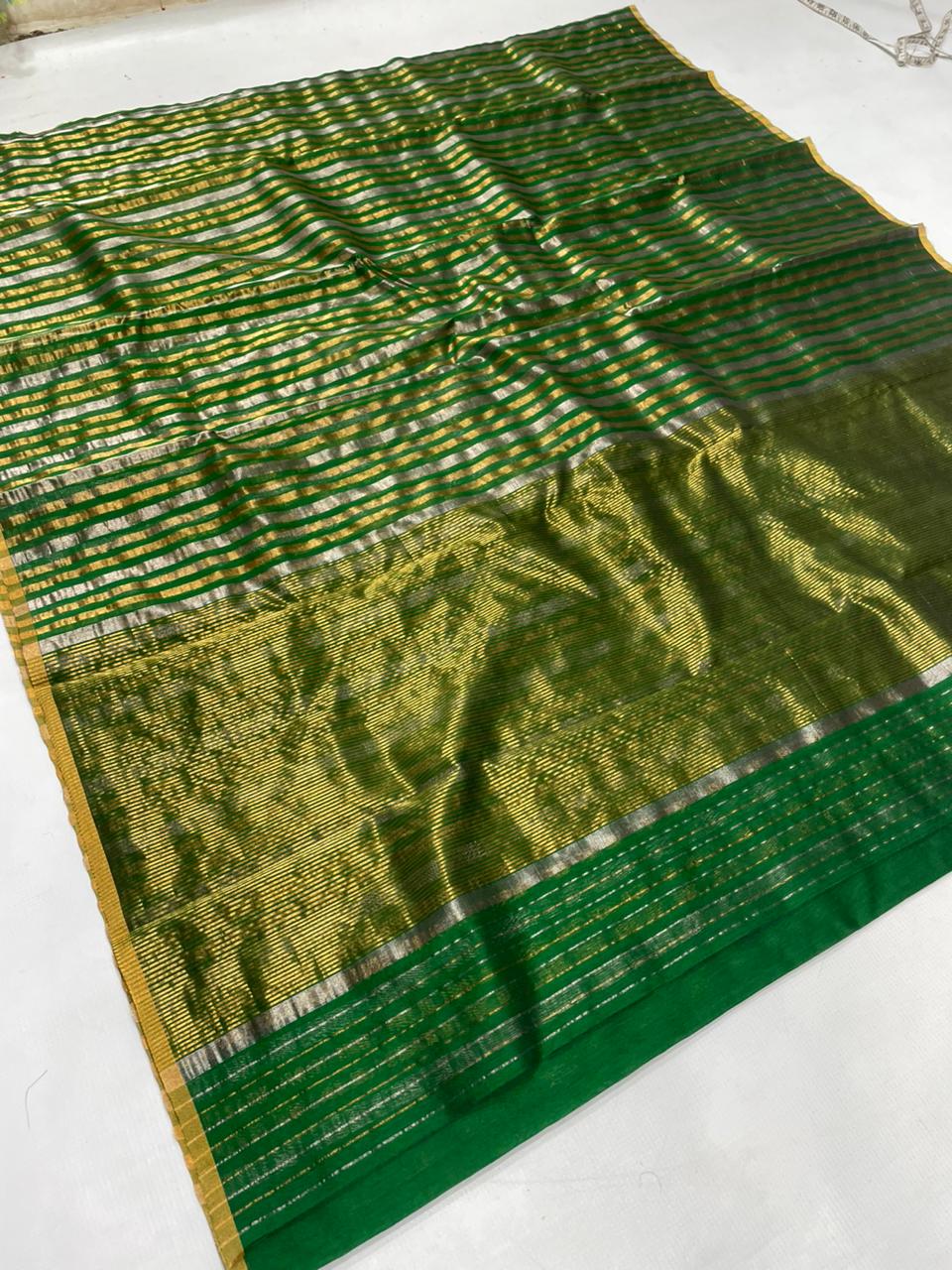 Green Chanderi Handloom Cotton Silk Saree
