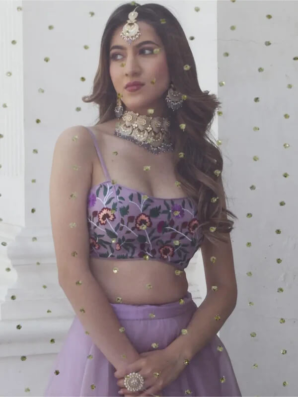 Lavender Organza Lehenga with Gota Patti & Embroidery