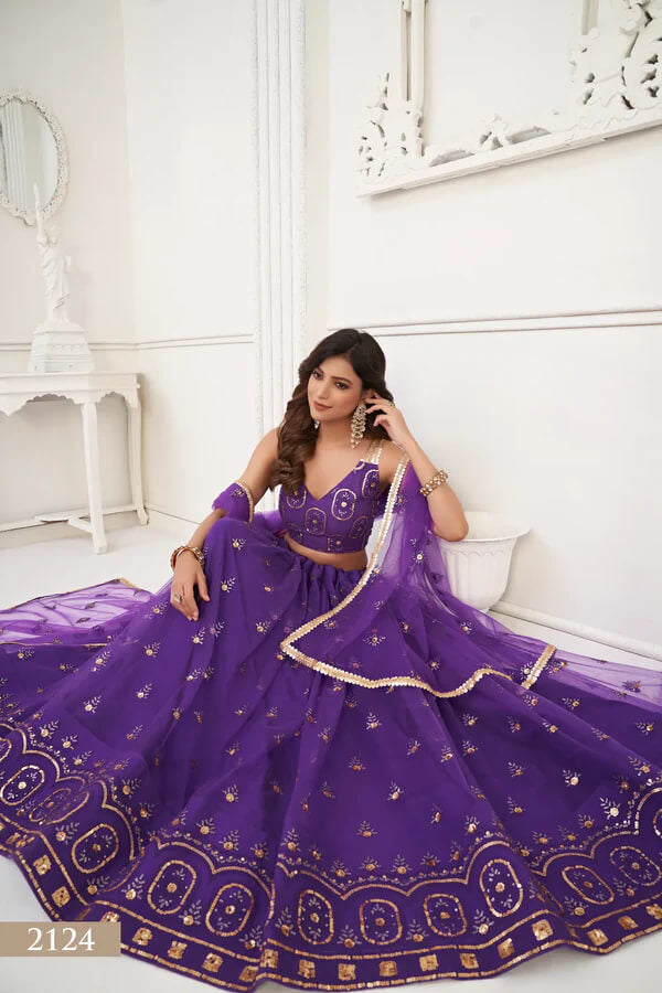 Trendy Purple Net Lehenga for Festive Wear