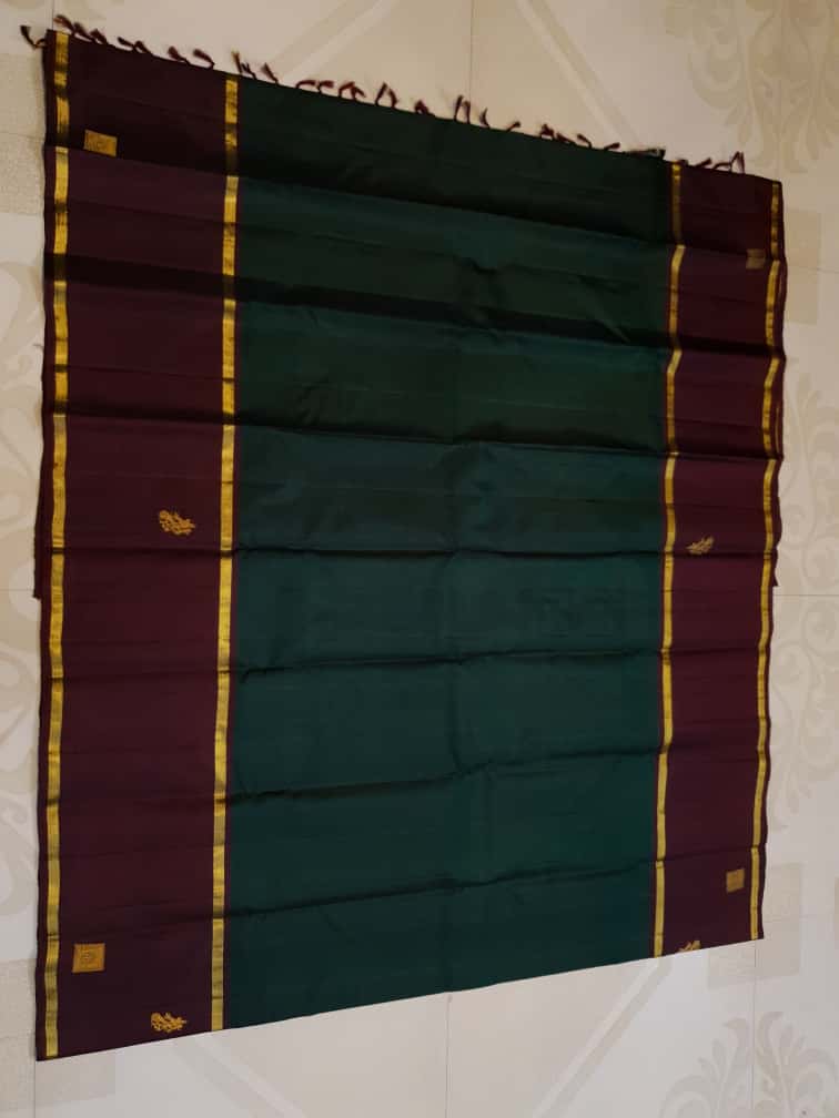 Flaske Grøn Kanchipuram Håndvæv 2G Guld Pattu Silk Saree