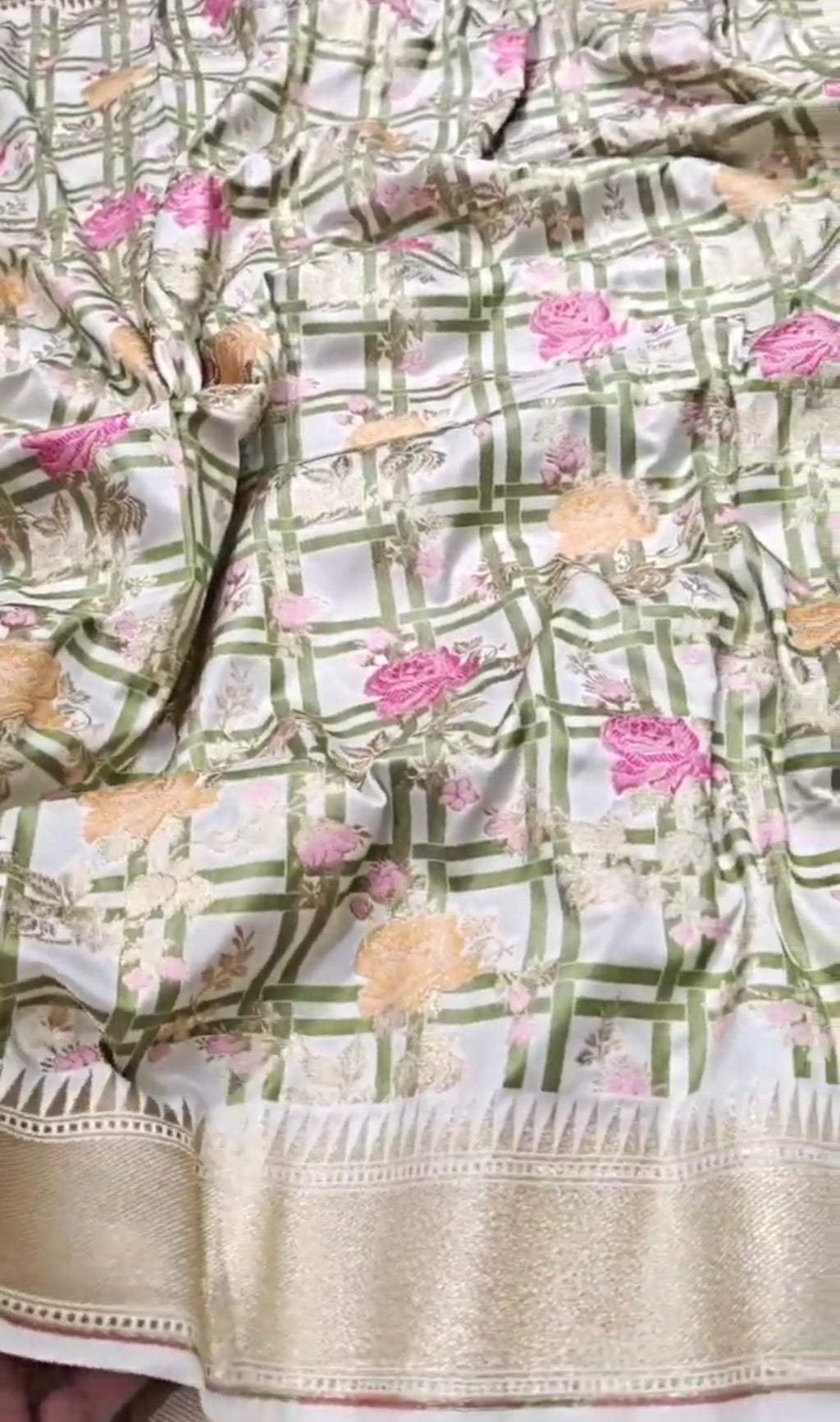 Cream Banarasi Soft Katan Silk Tilfi Meenakari Saree
