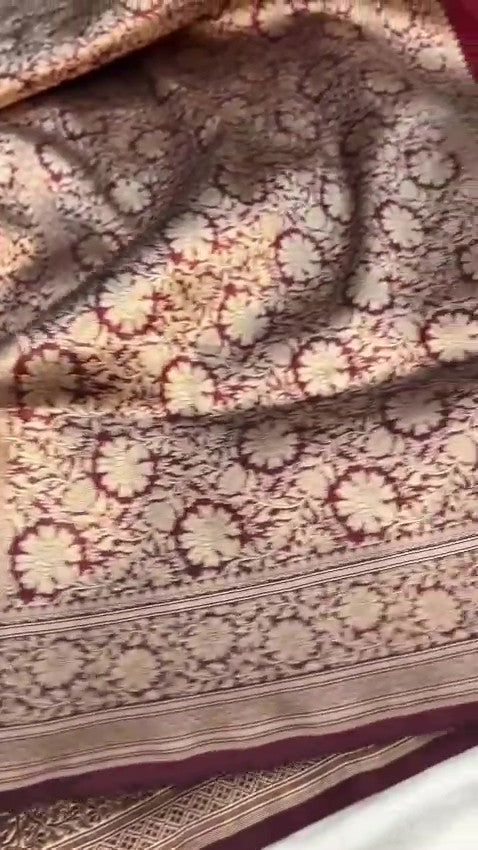 Maroon Banarasi Handloom Katan Silk Kaduwa Meenakari Saree