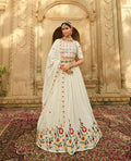 Dusty White Georgette Lehenga Choli with Thread & Sequins Work