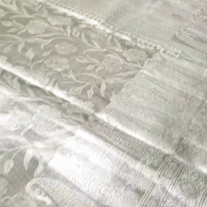 Ivory Kanchipuram Handloom Tissue Brocade Silk Saree