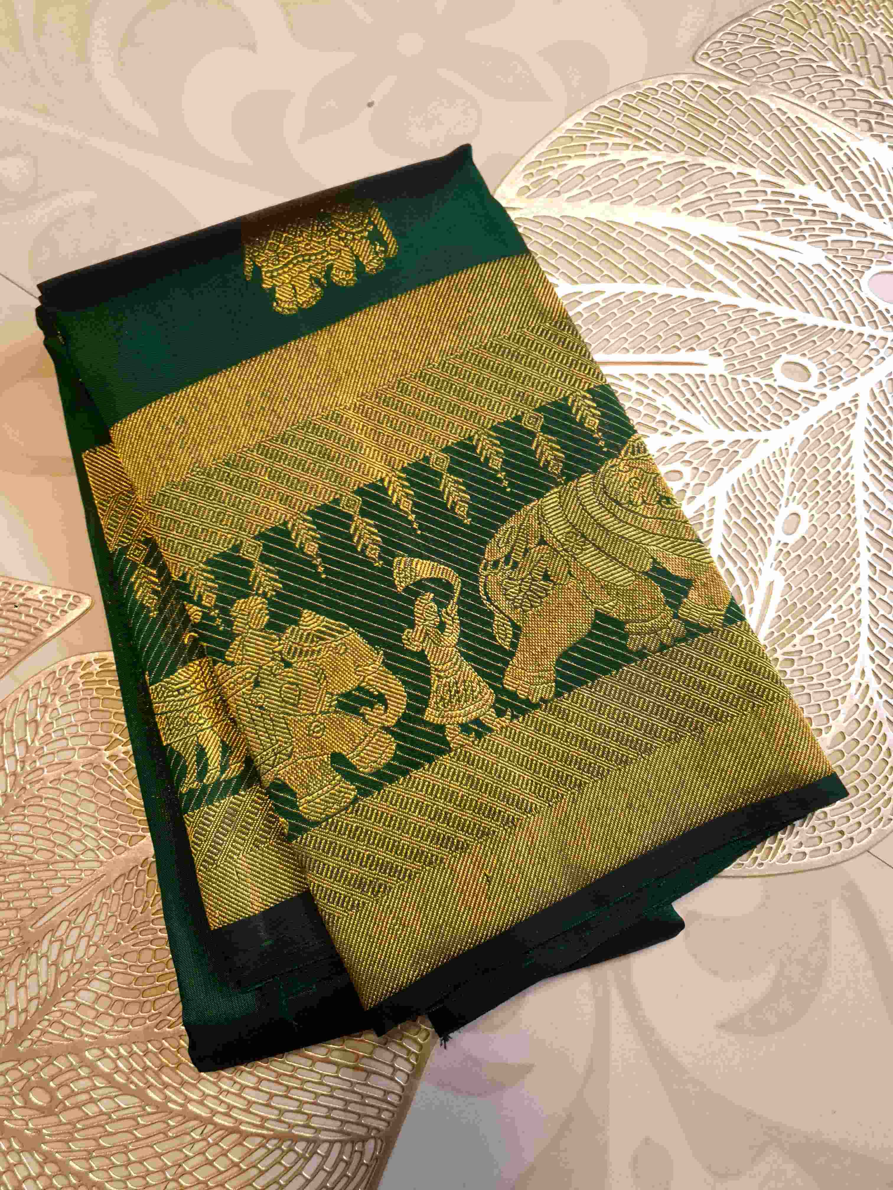 Grøn Kanchipuram Håndvæv 2G Guld Kalyana Pallakku Silk Saree