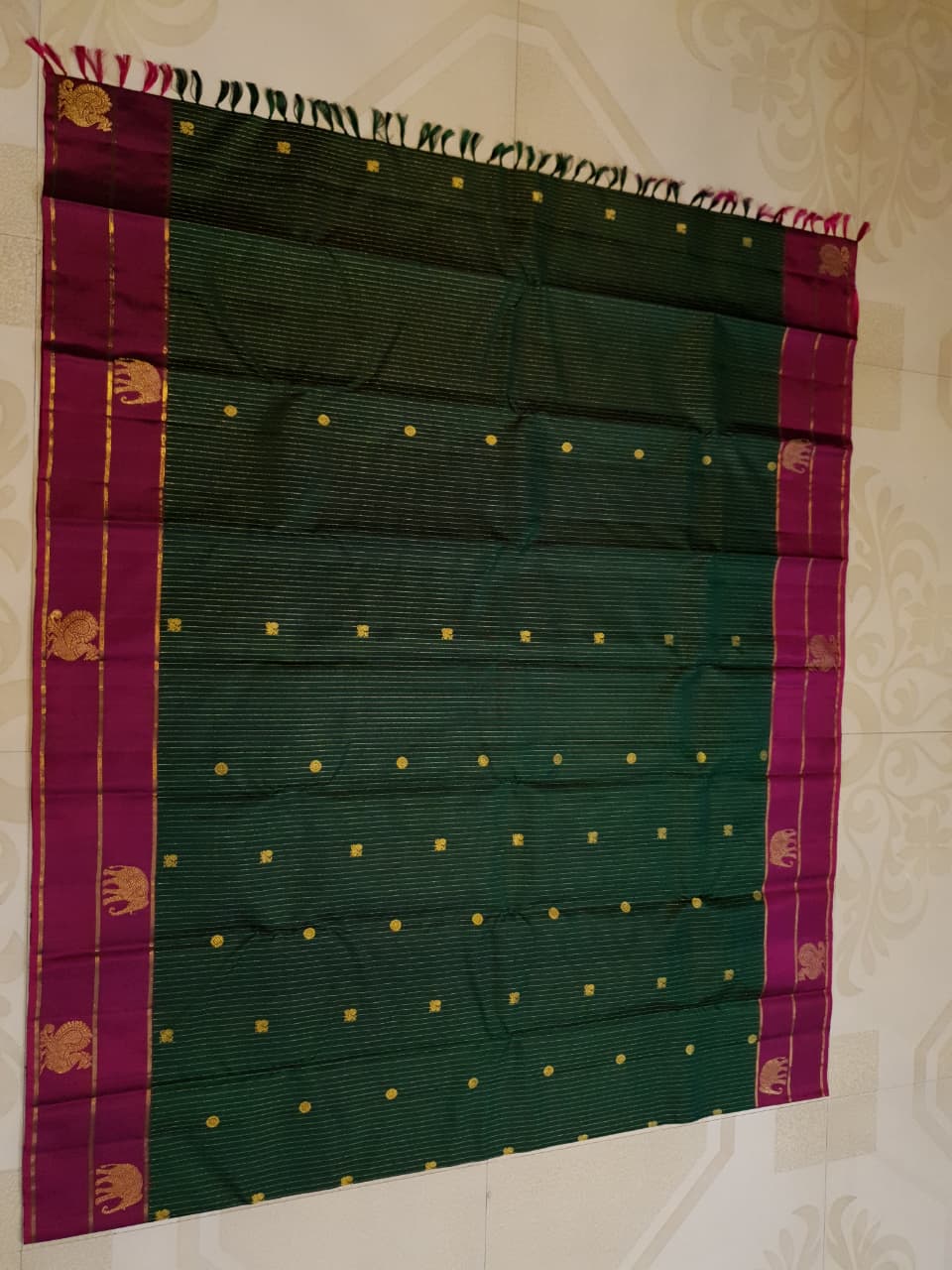 Bottle Green Kanchipuram Handloom 2G Gold Pattu Silk Saree