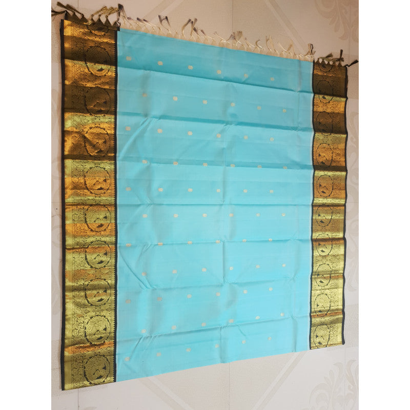 Turquoise Kanchipuram Handloom 2G Gold Baby Shower Korvai Silk Saree