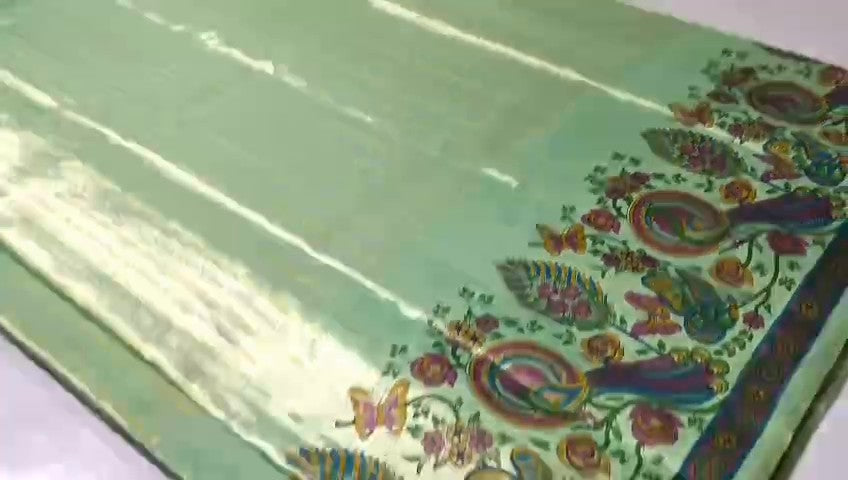 Pista Green Kanchipuram Handloom Kalamkari Tissue Silk Saree