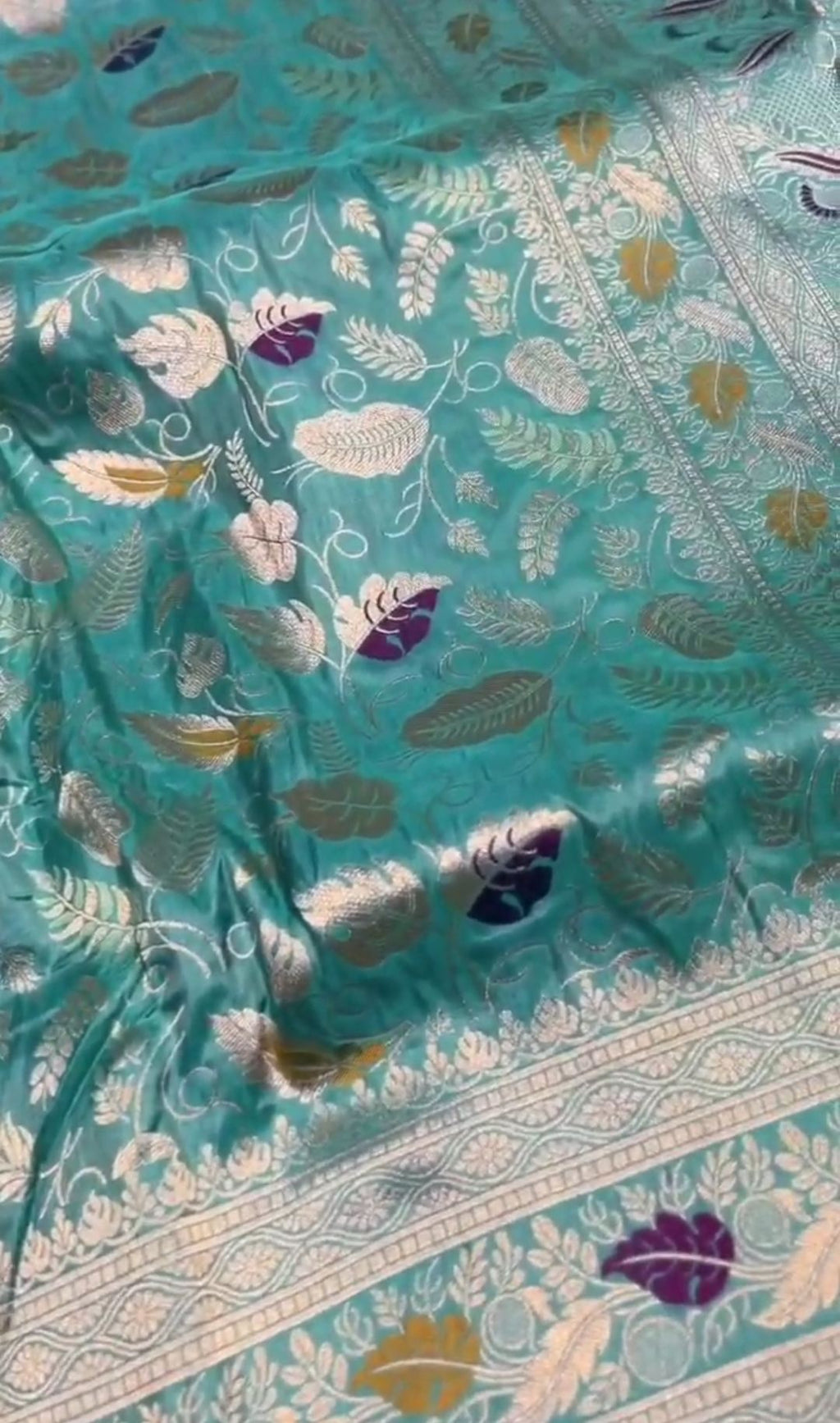 Dual Tone Turquoise Banarasi Handloom Katan Silk Meenakari Saree