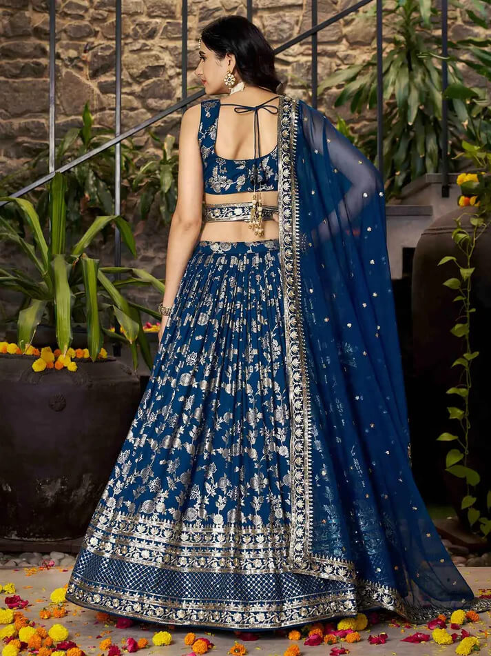 Dove Blue Jacquard Lehenga with Zari & Sequins Work