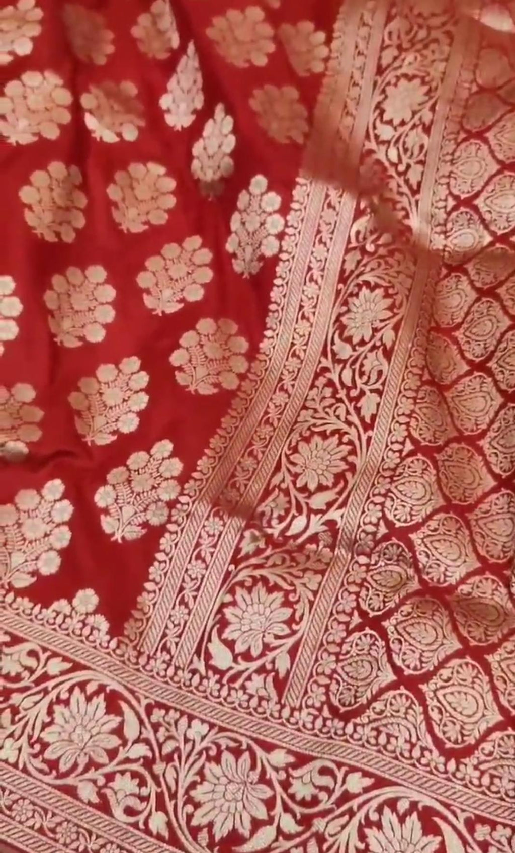 Rød Banarasi håndvævet Katan Silk Saree