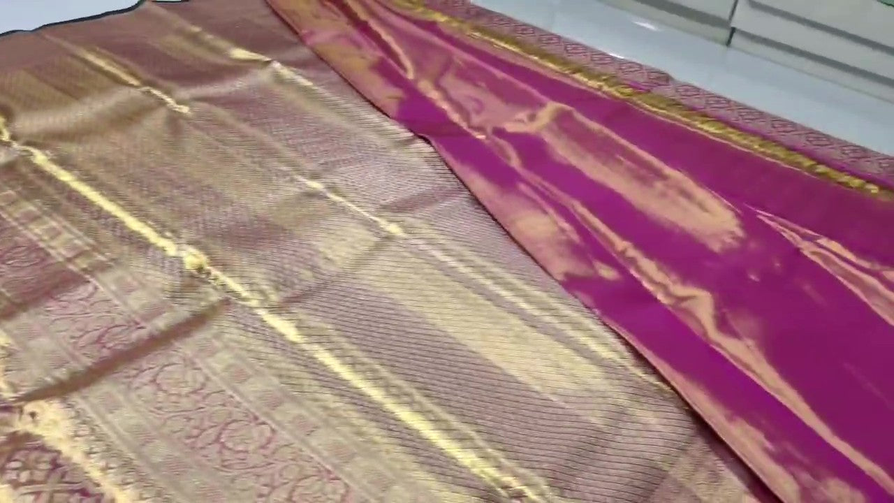 Hot Pink Kanchipuram Handloom Tissue Brocade Silk Saree