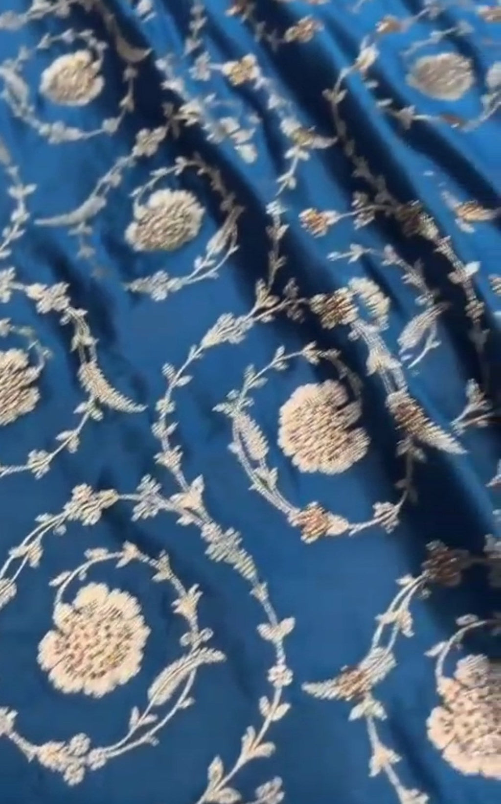 Royal Blue Banarasi Satin Katan Silk Swarovski Jangla Saree
