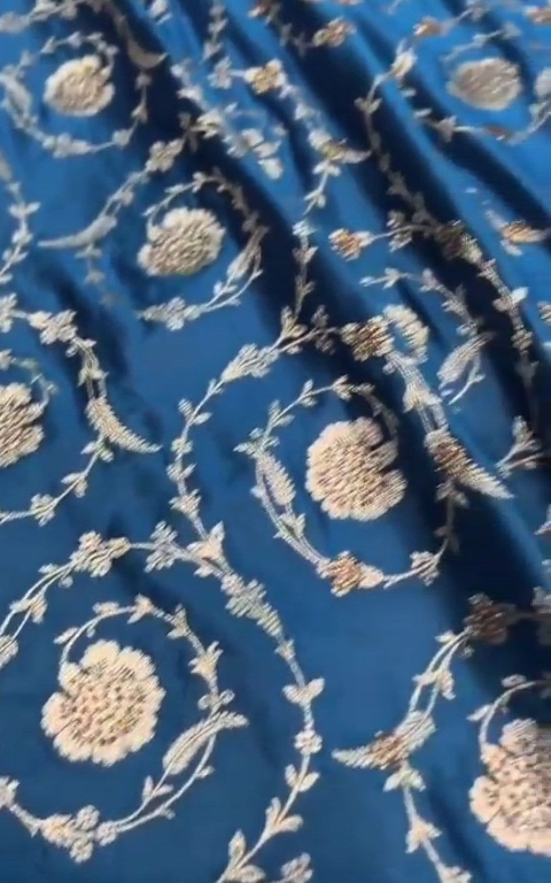 Royal Blue Banarasi Satin Katan Silk Swarovski Jangla Saree