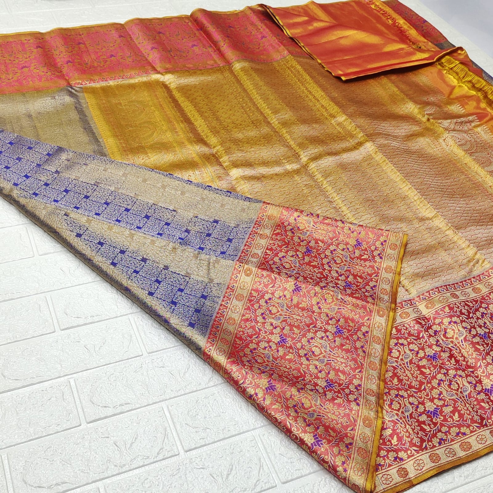 Lavender Kanchipuram Handloom Tissue Brocade Meenakari Silk Saree