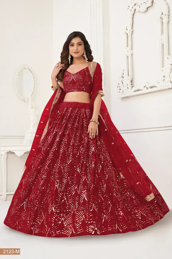 Graceful Maroon Net Lehenga with Sequins