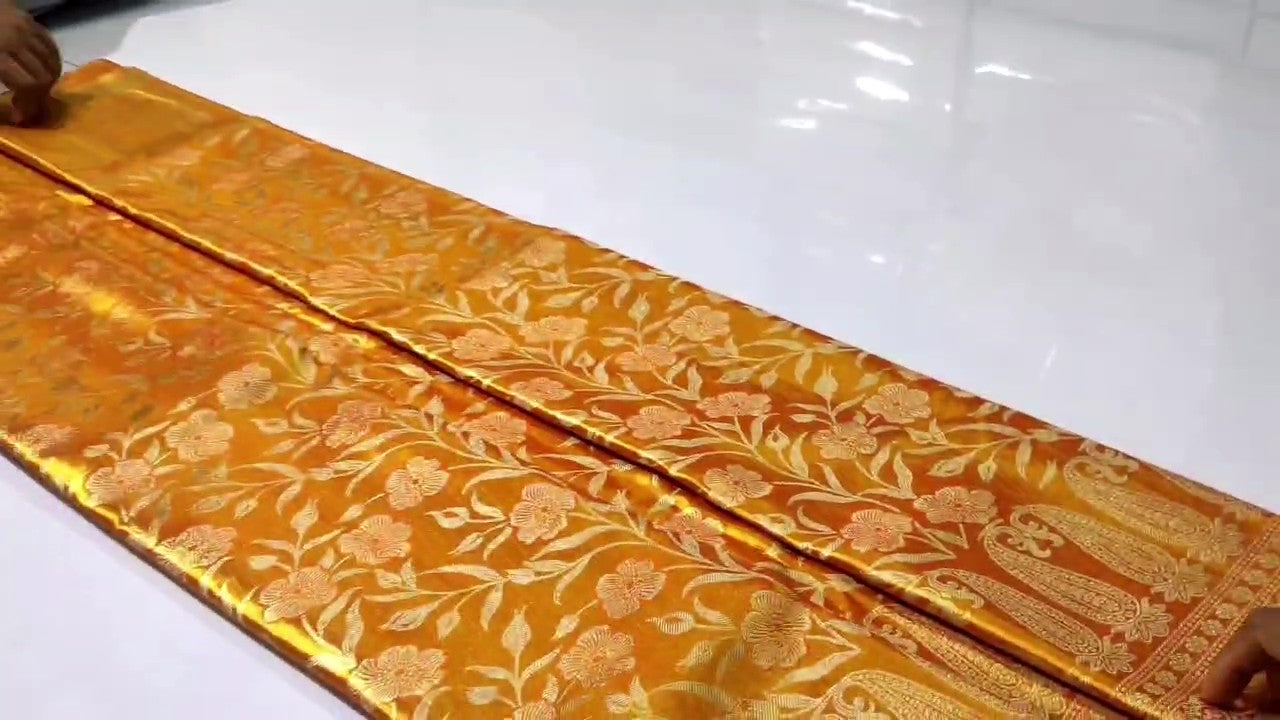 Orange Kanchipuram Handloom Tissue Brocade Silk Saree