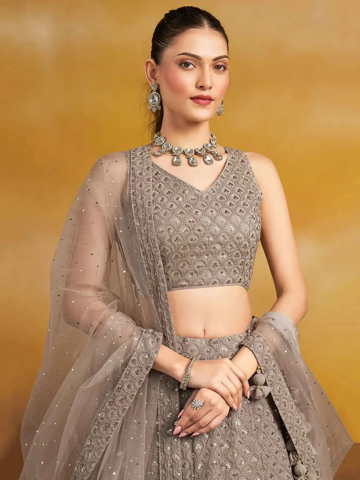 Designer Grey Lehenga with Sequins & Dupatta