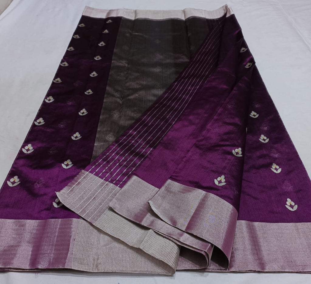 Lilac Chanderi Handloom Pattu Silk Eknal Buttas Saree