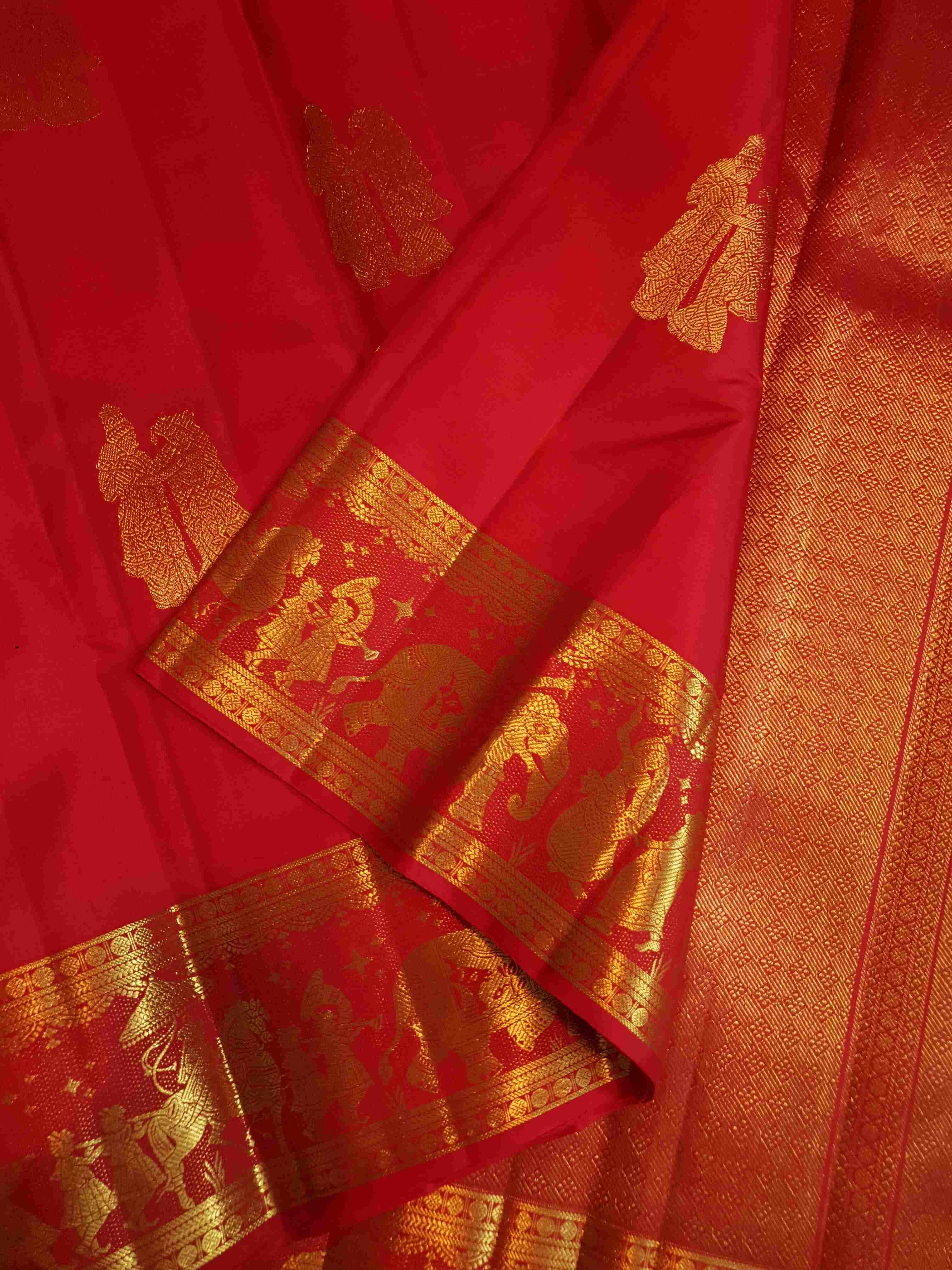 Chilly Red Kanchipuram Handloom 2G Guld Kalyana Pallakku Silk Saree