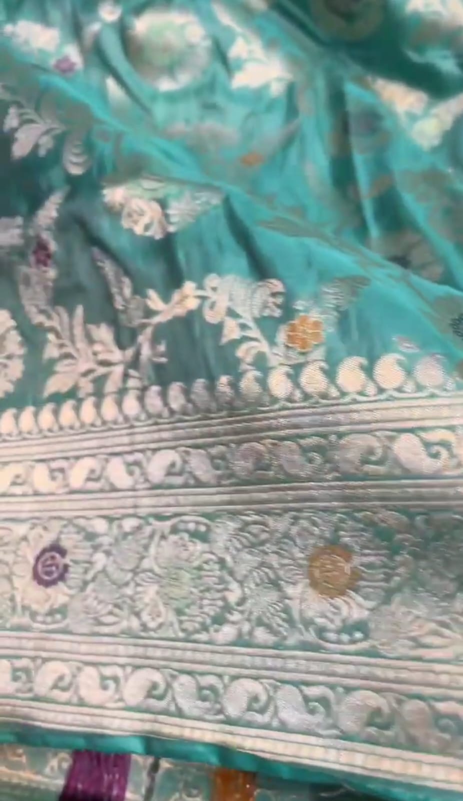 Dual Tone Turkis Banarasi Håndvæv Katan Silk Meenakari Saree