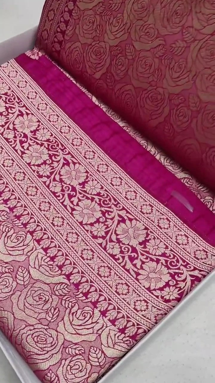 Hot Pink Banarasi Handloom Katan Silk Brocade Saree