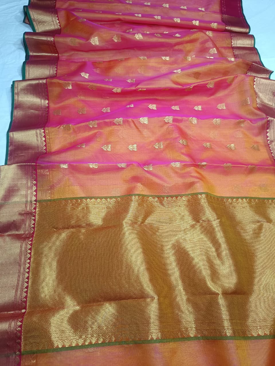 Dual Tone Rani Pink Chanderi Handloom Katan Silk Saree