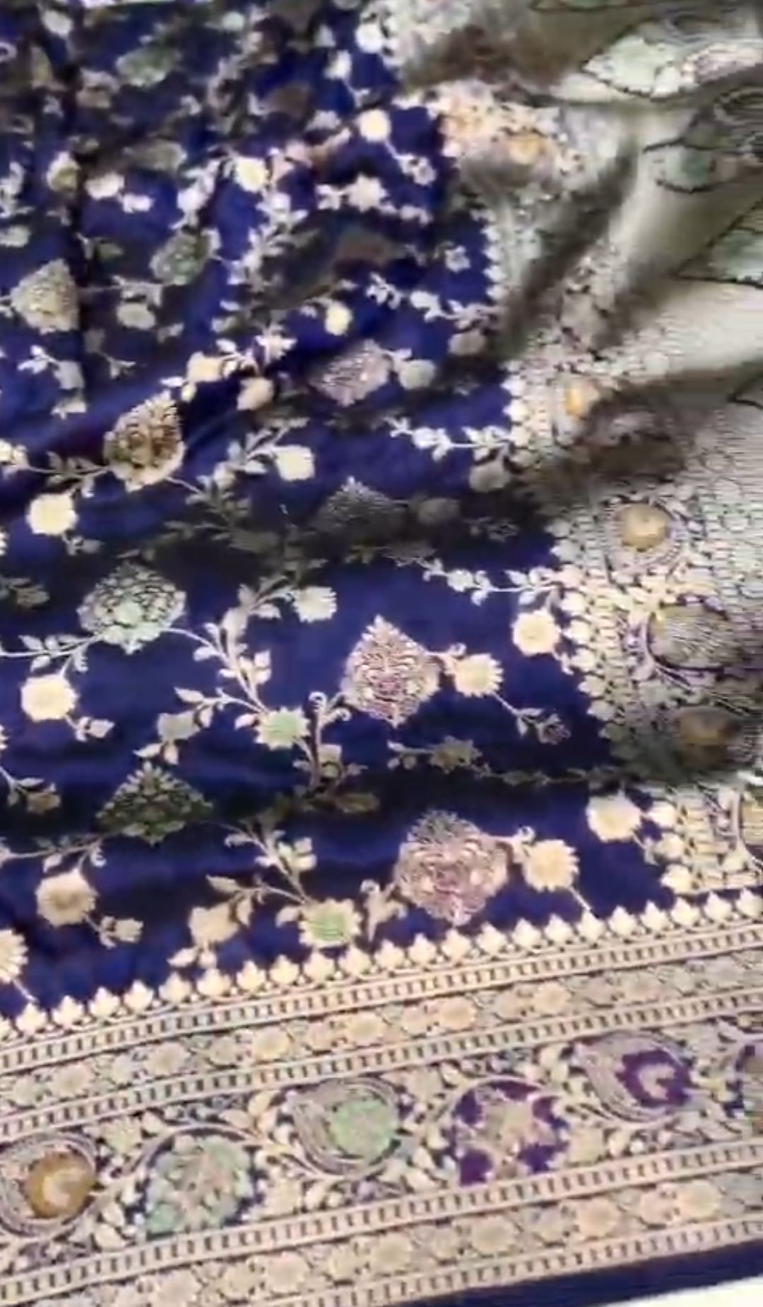 Midnight Blue Banarasi Håndvæv Katan Silk Meenakari Saree